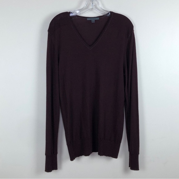 John Varvatos burgundy v-neck 100% merino wool sweater - Picture 3 of 11